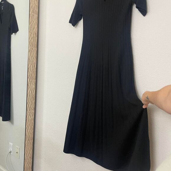 Banana Republic Black Nezha 100% Merino Wool Ribbed Sweater Dress Polo Small - Picture 7 of 7